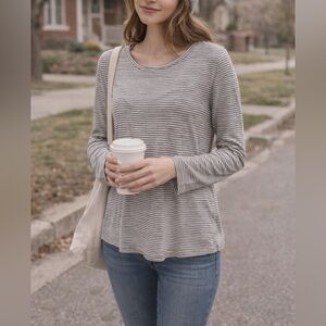 Faded Glory Striped Long Sleeve Top | Juniors Size L (12-14)